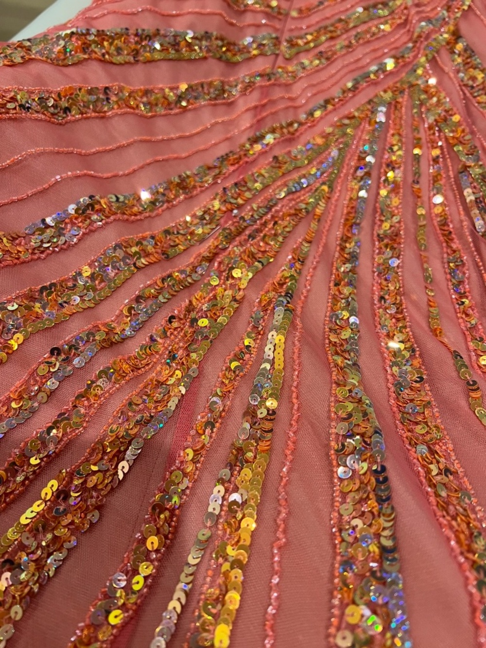Beaded Strapless Train Gown Coral/Pink Prom Sequin - Picture 6 of 9